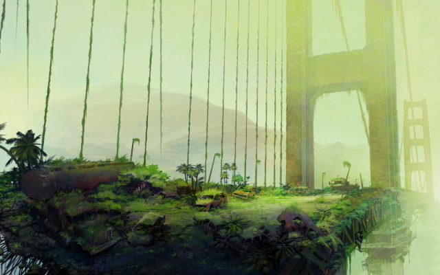 2880x1800 pix. Wallpaper Golden Gate Bridge, artwork, apocalyptic, futuristic