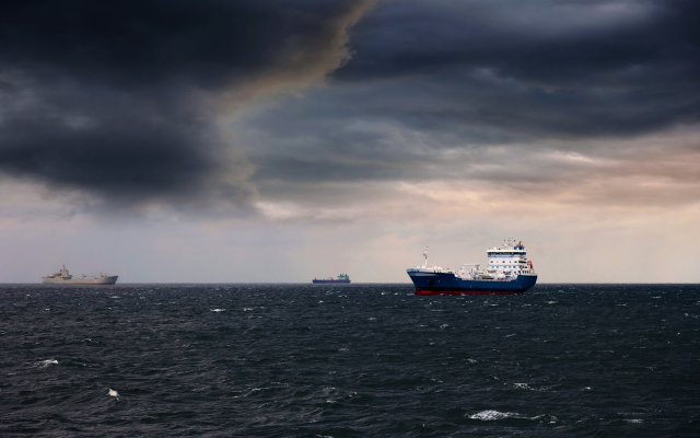 3600x2399 pix. Wallpaper sea, sky, ship, dark clouds, tanker
