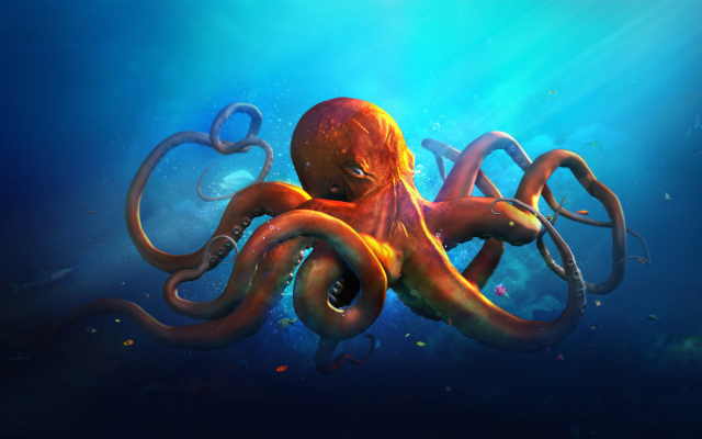 2560x1440 pix. Wallpaper octopus, art, underwater, desktopography