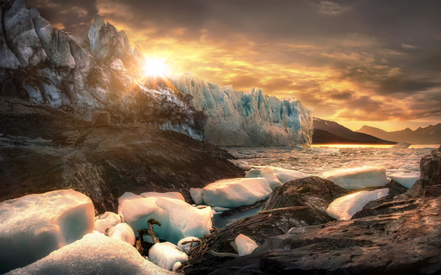 2048x1145 pix. Wallpaper argentina, patagonia, glacier, ice, iceberg, mountains, sun