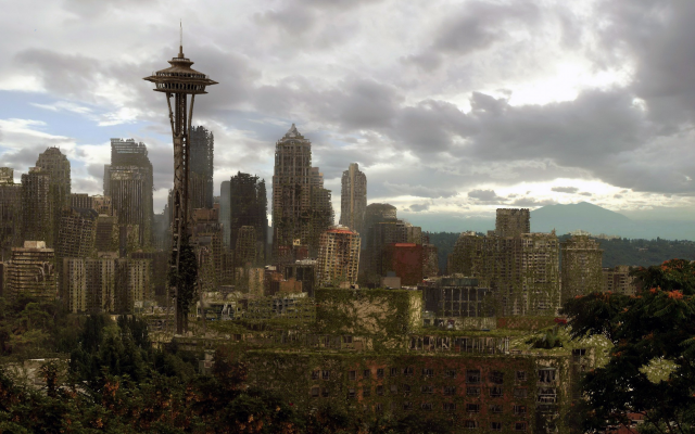 2560x1440 pix. Wallpaper Life After People, city, fallout, Seattle, USA