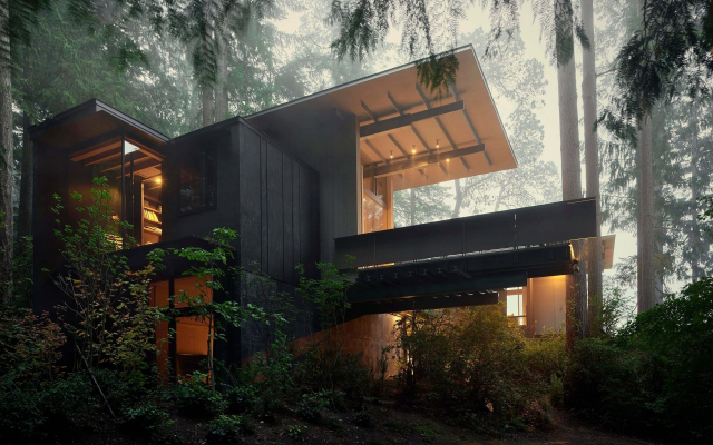 2560x1600 pix. Wallpaper house, coziness, beautiful, forest, olson kundig, cabin