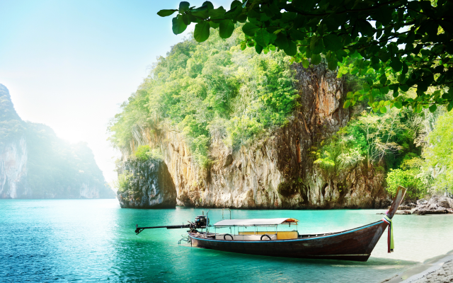 8000x5224 pix. Wallpaper nature, sea, boat, beach, thailand