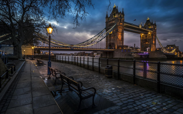1920x1200 pix. Wallpaper city, London, England, Tower Bridge, bridge, street, street light, night, cobblestones, River Thames
