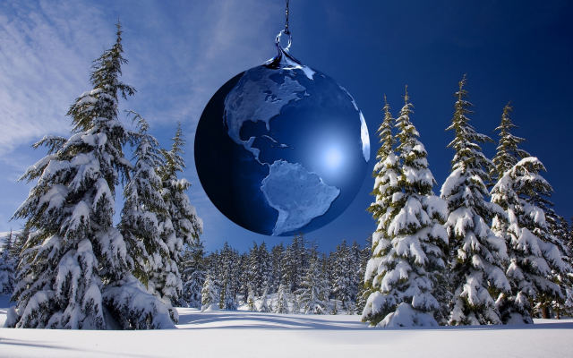 2200x1466 pix. Wallpaper fir, snow, toy, globe, sky, new year, christmas, holidays, nature, winter
