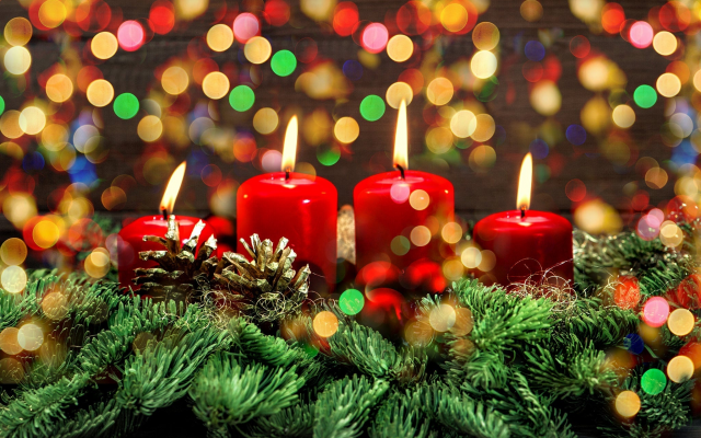2048x1318 pix. Wallpaper new year, bokeh, christmas, cones, spruce, holidays, candles, christmas tree, new year