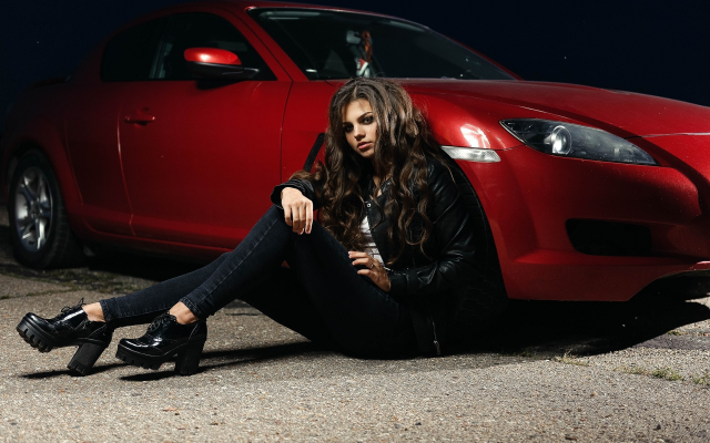 2560x1703 pix. Wallpaper mazda, women cars, red car, jeans, brunette