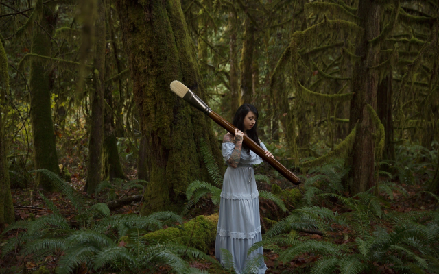 2048x1365 pix. Wallpaper girl, forest, brush, women, white dress, photo, creative