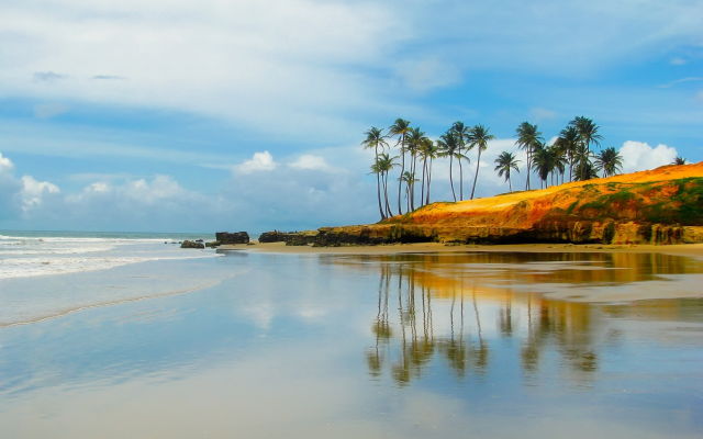 2200x1650 pix. Wallpaper sky, ocean, reflection, beach, palm trees, brazil, nature