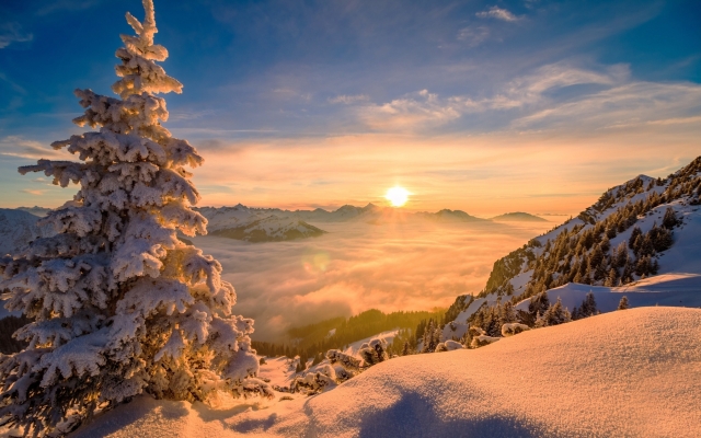 2042x1276 pix. Wallpaper nature, mountains, winter, snow, sky, sun