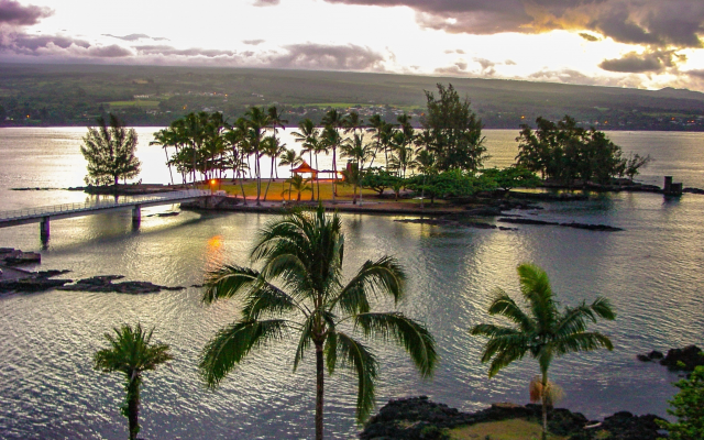2048x1536 pix. Wallpaper ocean, palm trees, twilight, hawaii, island hilo, usa, nature, palm, sea