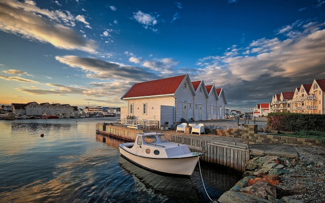 1920x1200 pix. Wallpaper boat, pier, house, bay, sky, norway, nature, akrehamn