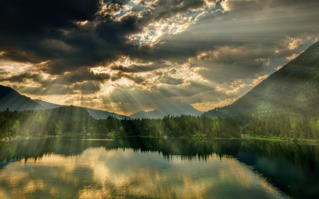 4255x2393 pix. Wallpaper rays of light, lake, nature, clouds, nature, hintersee, bavaria, germany