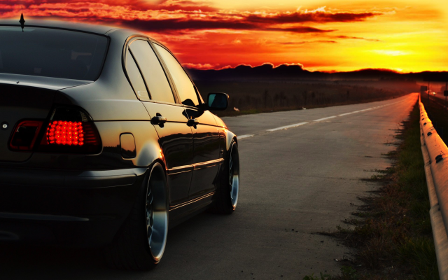 1920x1200 pix. Wallpaper BMW E46, photoshopped, sunset, road, driving, car, BMW