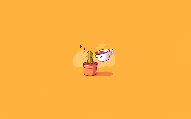 2560x1440 pix. Wallpaper illustration, coffee, cactus, simple, minimalism