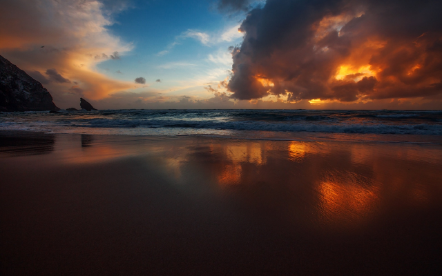 1920x1280 pix. Wallpaper sea, shore, beach, waves, sunset, nature