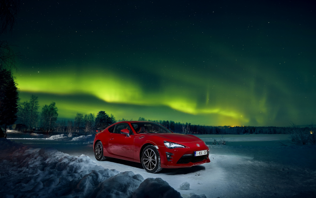 3600x2402 pix. Wallpaper toyota, winter, sky, aurora borealis, cars, nature
