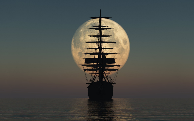1920x1200 pix. Wallpaper moon, ship, sailing ship, sea