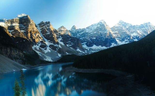 2200x1461 pix. Wallpaper moraine lake, canada, lake, mountains, snow, forest, nature, landscape