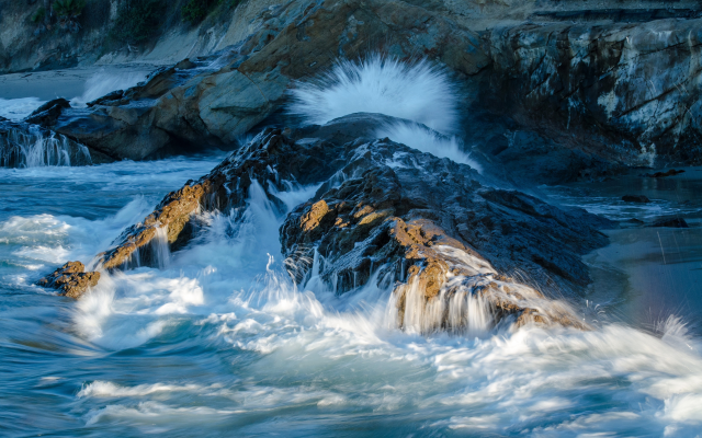 4725x3000 pix. Wallpaper california, rocks, waves, splash, sea, ocean, nature