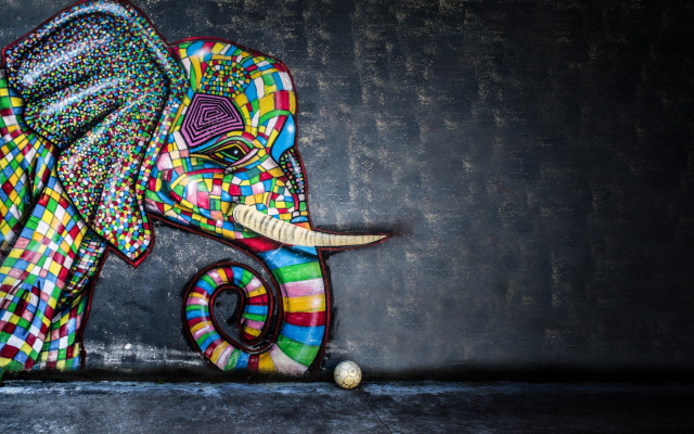 2560x1591 pix. Wallpaper ball, artwork, colorful, elephant