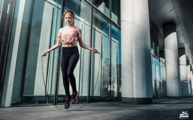 2560x1620 pix. Wallpaper girl, women, sport, redhead, jump rope, jumping