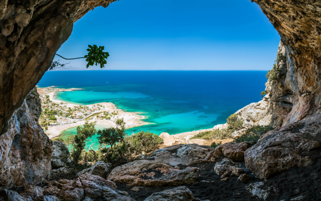 5036x3752 pix. Wallpaper cave, sea, rocks, ocean, beach, crete, greece, nature