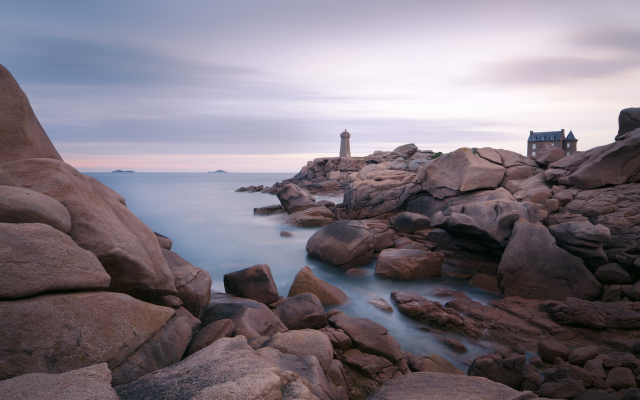 1920x1080 pix. Wallpaper ploumanach lighthouse, lighthouse, stones, rocks, sea, water, nature