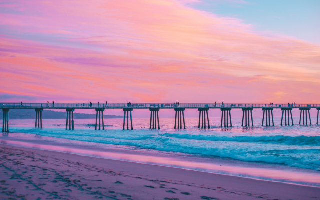 1920x1080 pix. Wallpaper pier, sea, beach, hermosa beach, california, pink, water, sky, ocean, nature