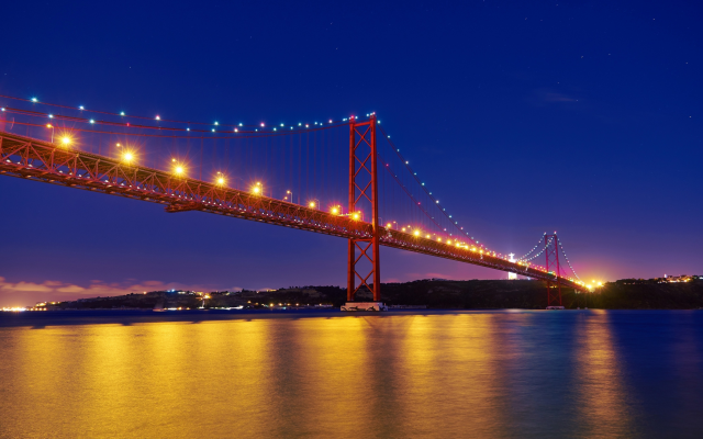 3840x2160 pix. Wallpaper 25 de abril bridge, portugal, lisbon, night, lighting, river еagus, city