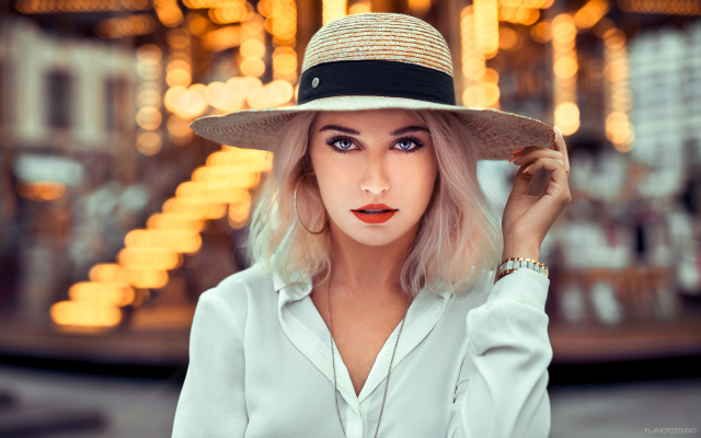 2048x1280 pix. Wallpaper girl, model, portrait, hat, blouse, women