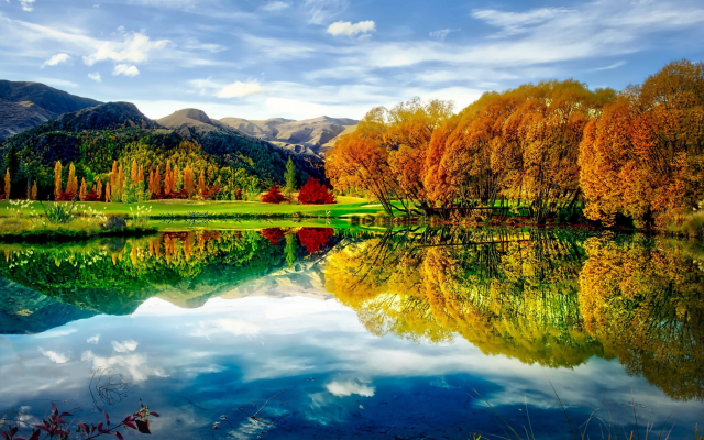 2880x1800 pix. Wallpaper autumn, nature, pond, nature, reflection, lake, new zealand