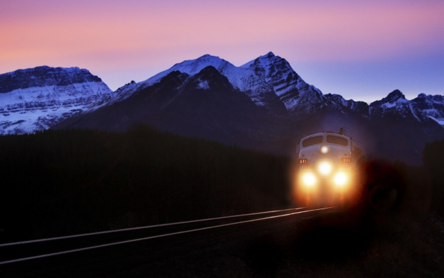 1920x1080 pix. Wallpaper nature, mountains, train, road, rails, evening, railroad