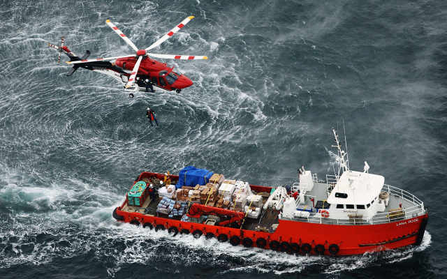 3000x1750 pix. Wallpaper ship, lifeguard, sea, boat, helicopter, platform supply vessel