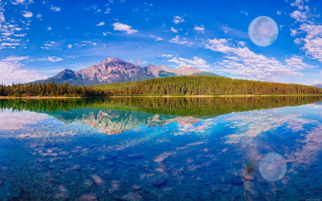 2880x1800 pix. Wallpaper sky, mountains, lake, forest, reflection, nature, canada