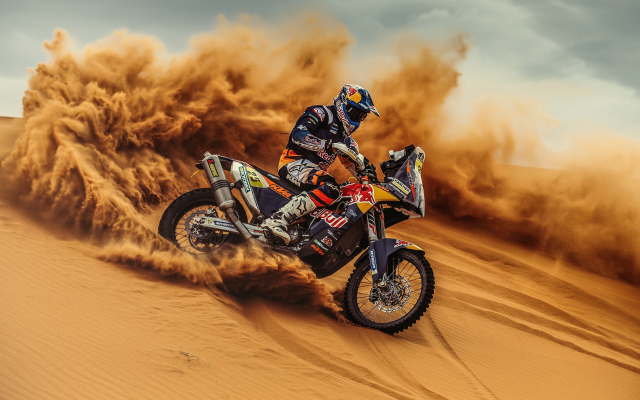 5184x2940 pix. Wallpaper motorcycle, racer, sand, sport, dune, dakar rally, bike, dakar