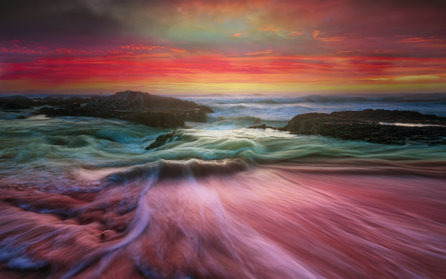 2048x1469 pix. Wallpaper sea, beach, sunset, evening, nature