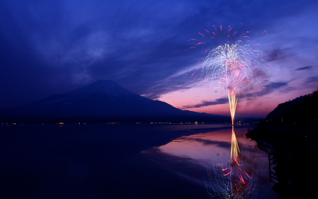 5184x3456 pix. Wallpaper mountain, fuji, fireworks, japan, nature