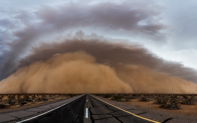 2200x1100 pix. Wallpaper road, storm, sand, sandstorm