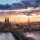 landscape, nature, cityscape, Cologne, Germany, sunset, river, church, bridge, sky, clouds wallpaper