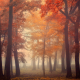 nature, landscape, mist, trees, fall, leaves, red, park, morning, sunrise wallpaper