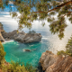landscape, nature, California, beach, coves, waterfall, coast, sea, trees, shrubs, rock wallpaper