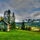landscape, nature, mountain, huts, lake, grass, fall, trees, HDR, clouds, village wallpaper