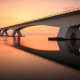 bridge, sunset, evening, reflection, water wallpaper