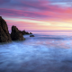 nature, landscape, rock, water, sea, clouds, horizon, sunset, long exposure wallpaper