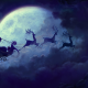 Christmas, Santa Claus, reindeer, moon, clouds wallpaper