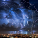 lightning, nature, thunderstorm, electricity, clouds, city, night wallpaper