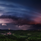 lightning, thunderstorm, storm, clouds, sky, Austria, nature, landscape, field, village, lights wallpaper