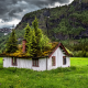 Norway, landscape, nature, summer, abandoned, grass, mountains, house, trees wallpaper