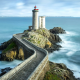 lighthouse, France, bridge, rock, stones, waves, sea, nature, landscape wallpaper